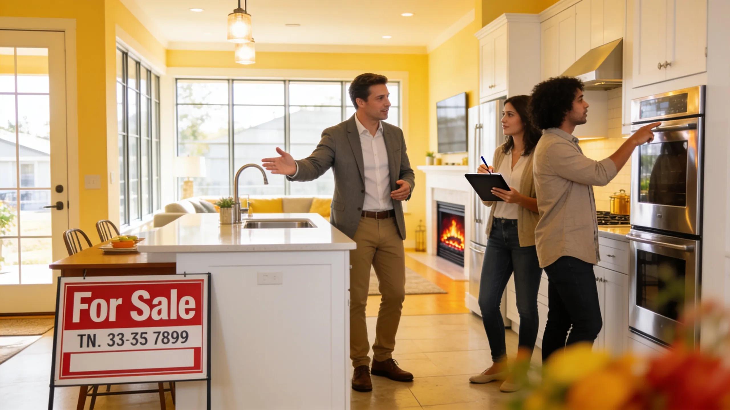 Real estate agent showcasing a property during an open house to engaged potential buyers
