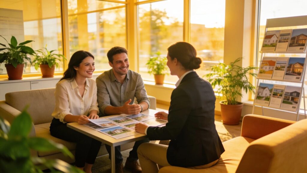 Real estate office in Blacktown with an agent assisting clients, reflecting expertise and trust