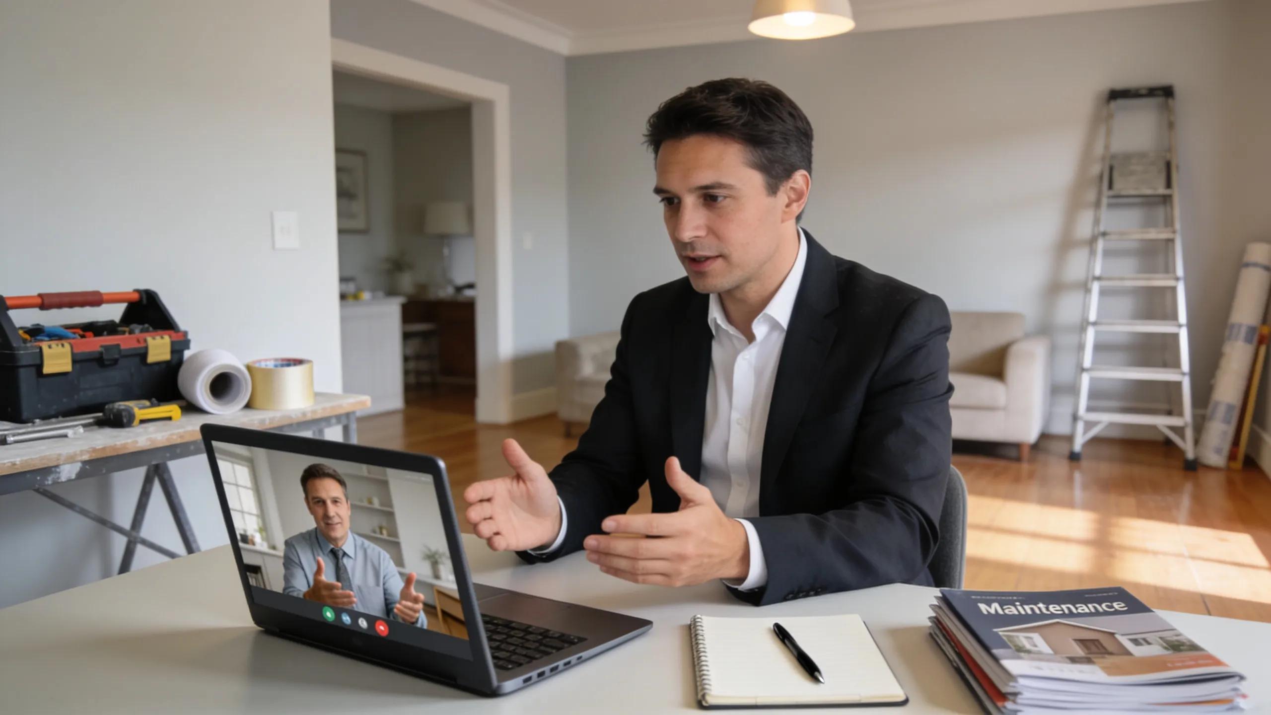 Property manager communicating with a landlord about property maintenance, showing effective management