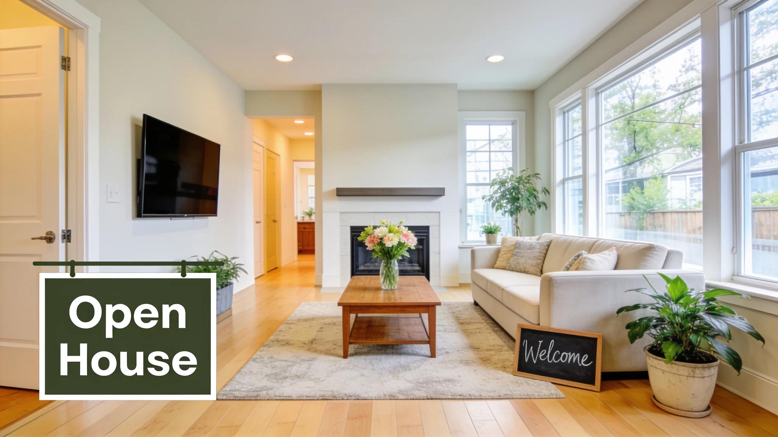 Staged living room for an open house, demonstrating effective techniques for selling a home in Woodcroft