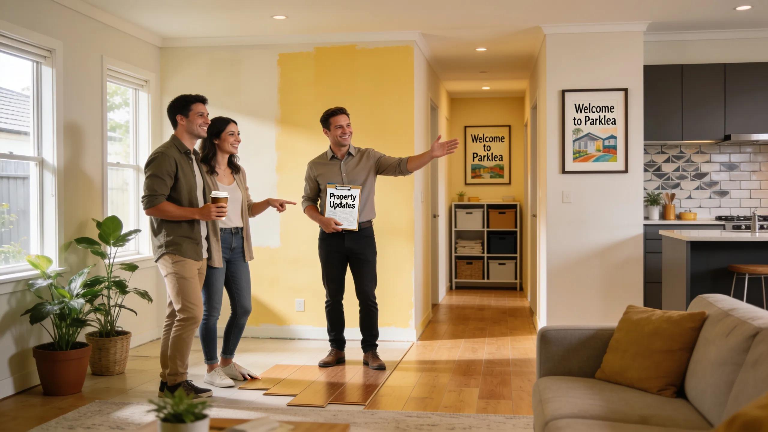 Landlord engaging with satisfied tenants in a well-maintained rental property